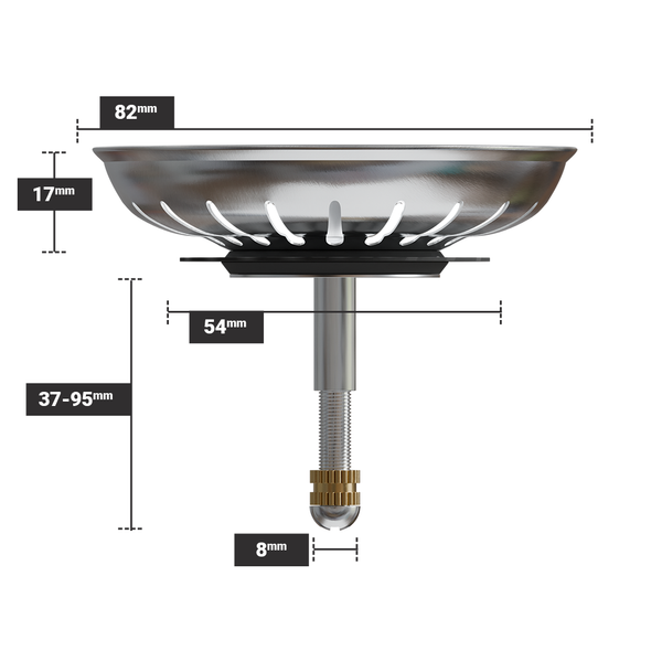 Gootsteenzeef 82mm met Verstelbare Schroefpin