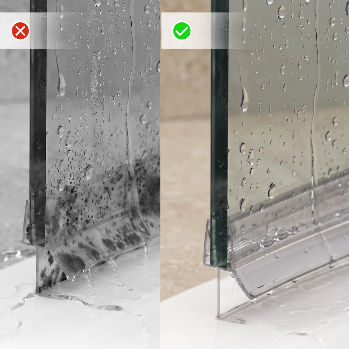 Duschdichtung mit Wasserabweiser, 2 × 1 m, für 6–8 mm Glas