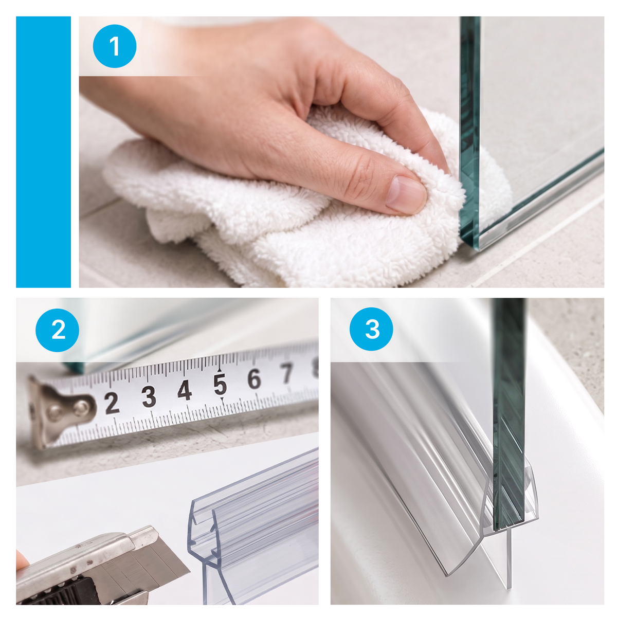 Duschdichtung mit Wasserabweiser, 2 × 1 m, für 8–10 mm Glas
