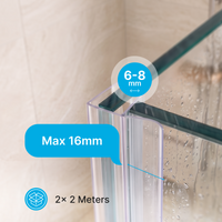 Vertikale Duschdichtung F-Profil, 2 × 200 cm, für 6–8 mm Glas