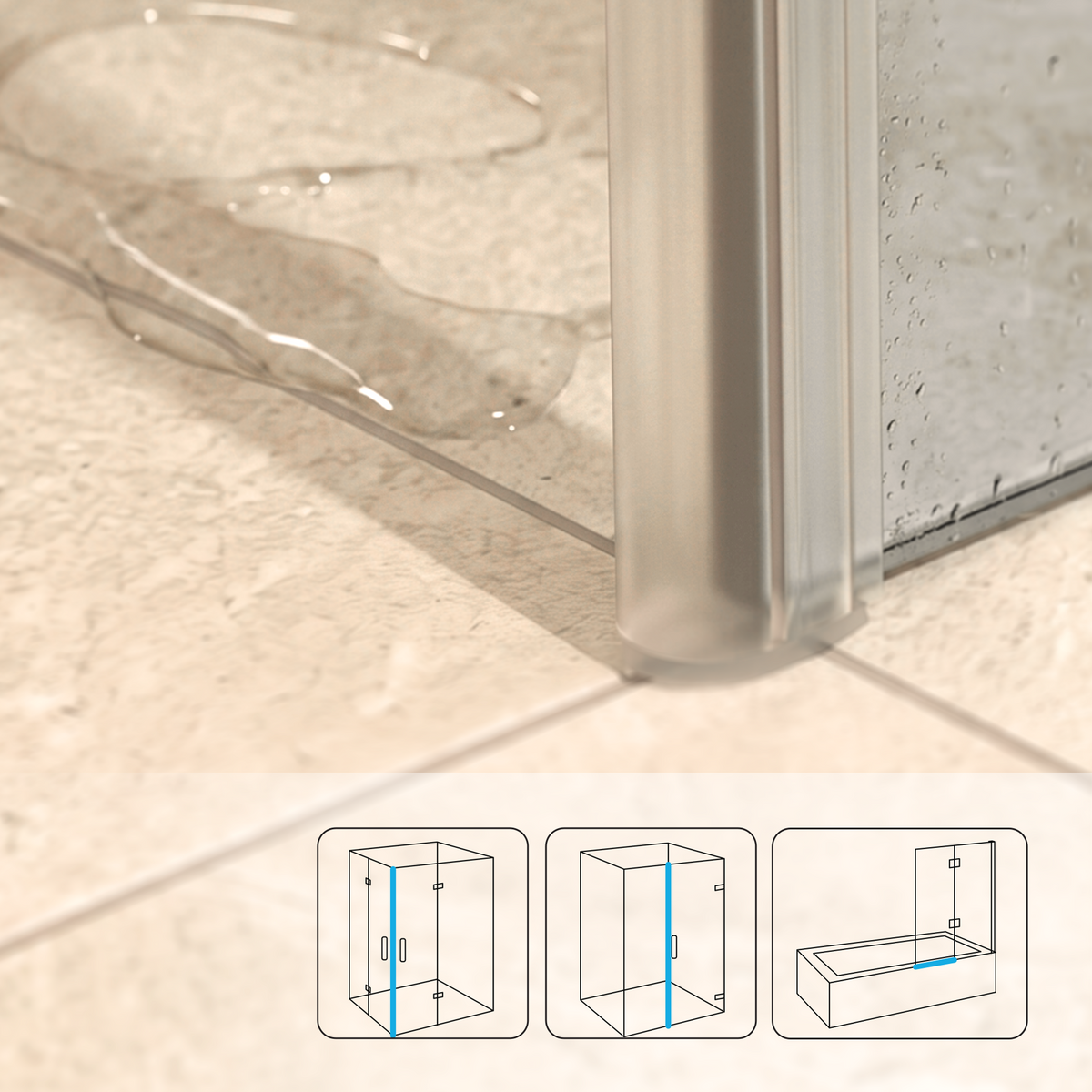 Vertikale Duschdichtung D-Profil, 2 × 200 cm, für 6–8 mm Glas
