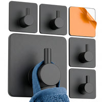 Wall Hook Square Base Black - Self Adhesive Set of 6