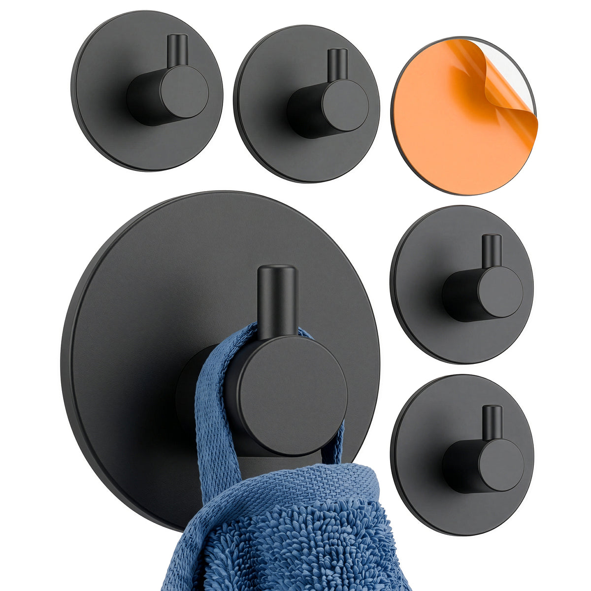 Wall Hook Round Base Black Raised Peg Design Set of 6