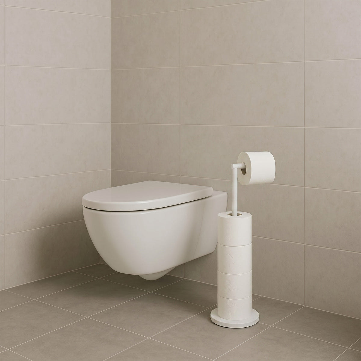 Staande toiletrolhouder 2 in 1 voor 5 rollen, met click up arm en verzwaarde voet