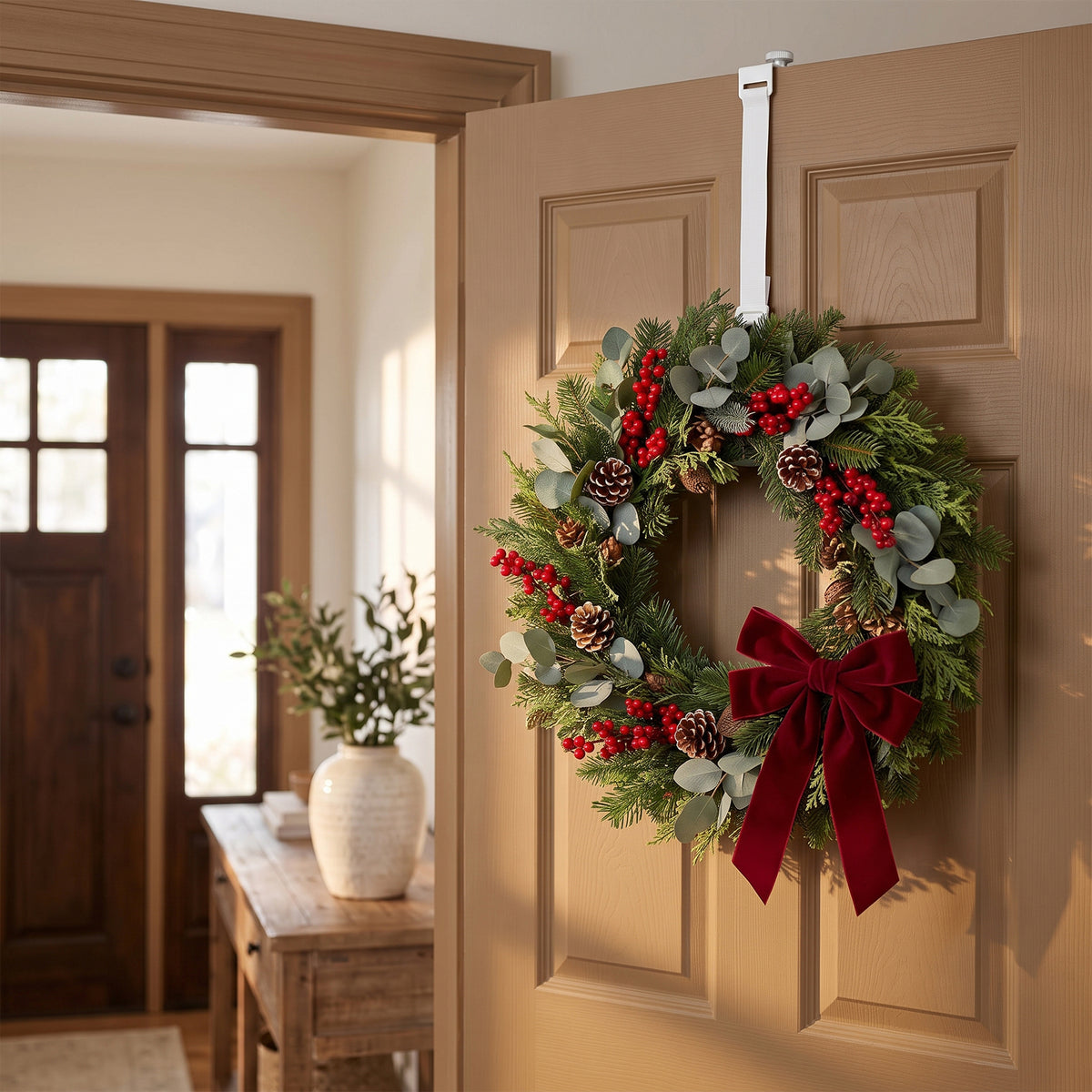 Minismus adjustable over-door wreath hook in white