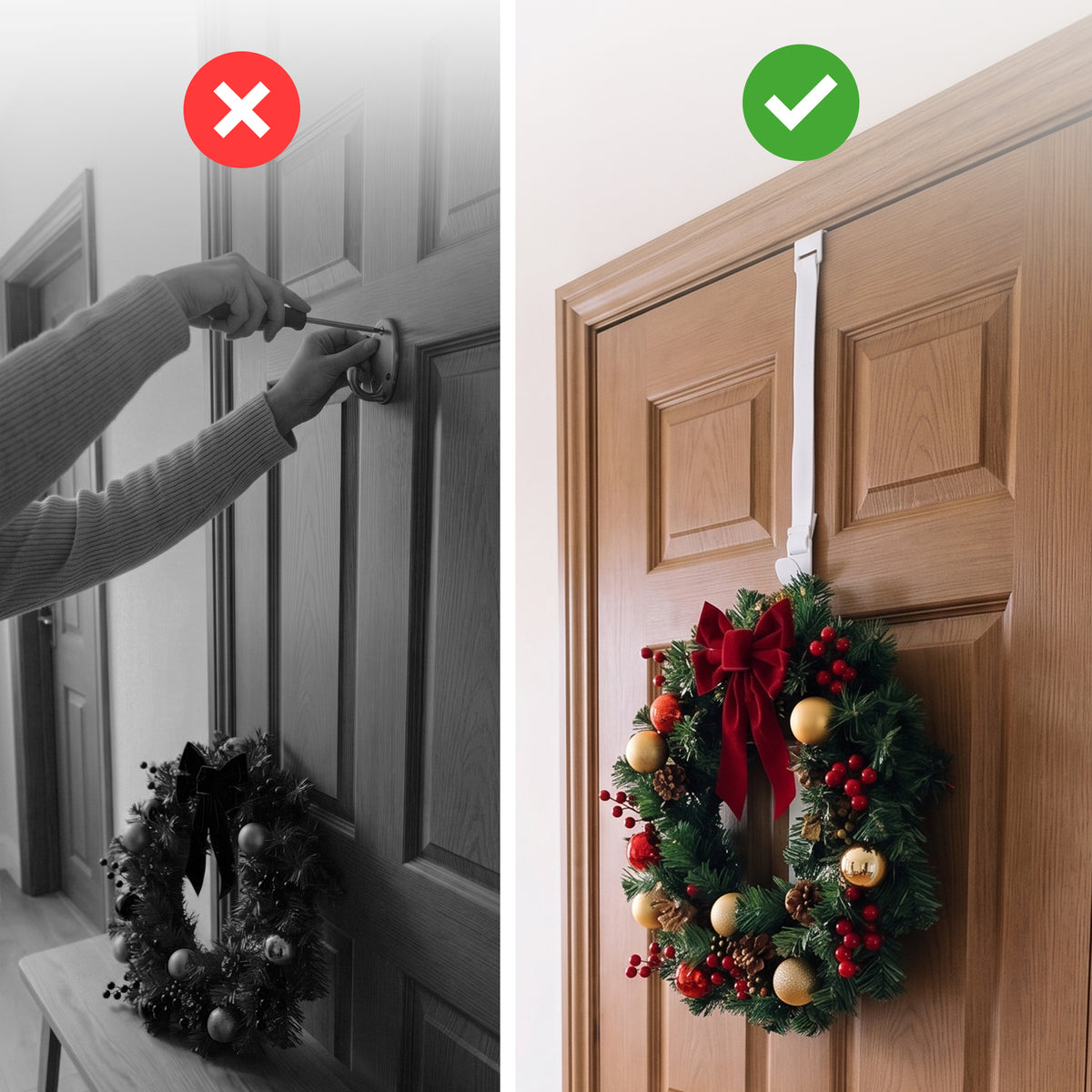 Minismus adjustable over-door wreath hook in white