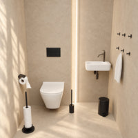 5-teiliges schwarzes WC-Set - Ersatzrollenhalter mit Abdeckung & erhöhter freistehender Toilettenpapierhalter für 5 Rollen - WC-Bürstenhalter, Mülleimer & Wandhaken
