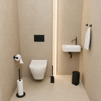 5-Delige Zwarte Vierkante Toiletset - Staande Toiletrolhouder voor 5 Rollen & Extra Dunne Zelfklevende Toiletrolhouder - Toiletborstelhouder, Prullenbak & Muurhaken