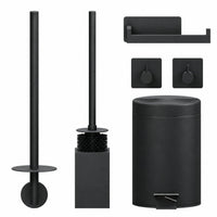 5-Delige Zwarte Vierkante Toiletset - Wandgemonteerde Toiletrolhouder voor 3 Rollen & Zelfklevende Toiletrolhouder - Toiletborstelhouder, Prullenbak & Muurhaken