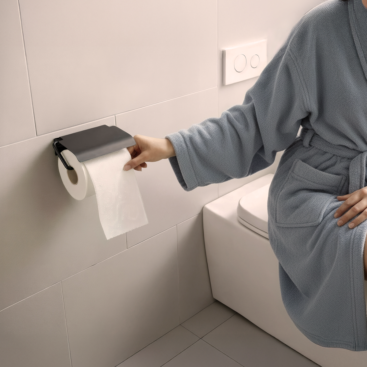 Toiletrolhouder met klep, zelfklevend of met schroeven, roestbestendig