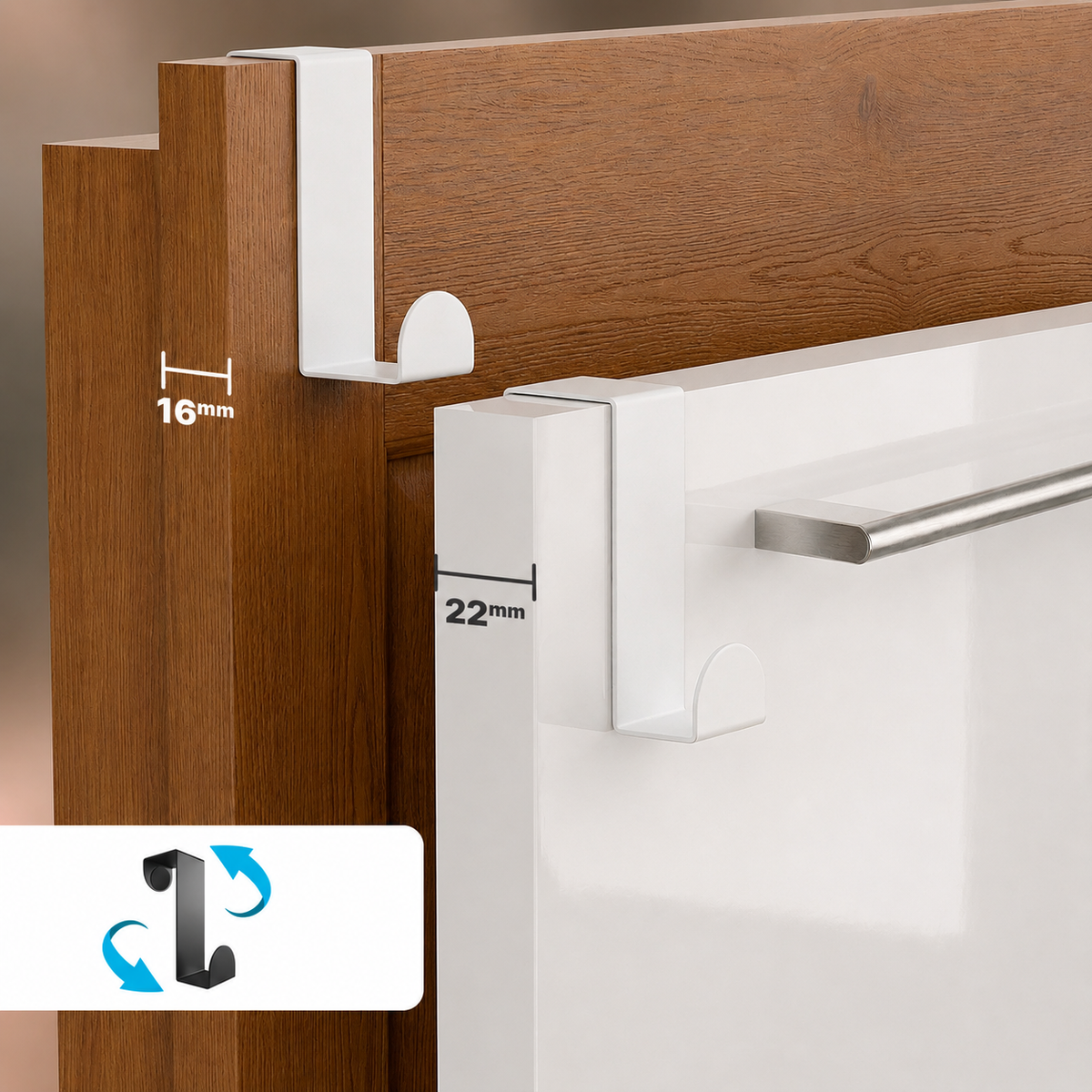 Türhaken aus Edelstahl für 1,6 und 2,2 cm Türen, 4er-Set, mit Schutzpads