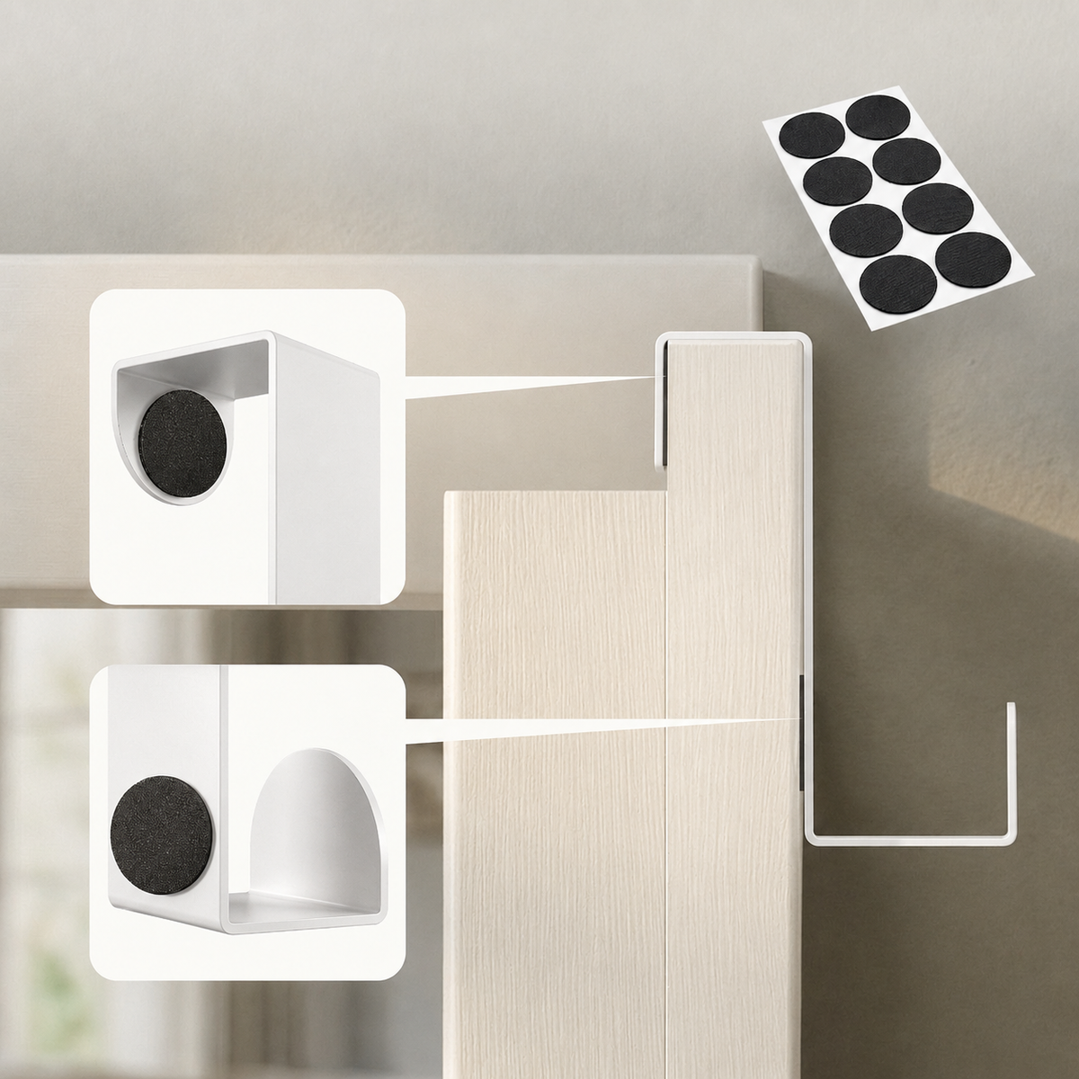 Türhaken aus Edelstahl für 1,6 und 2,2 cm Türen, 4er-Set, mit Schutzpads