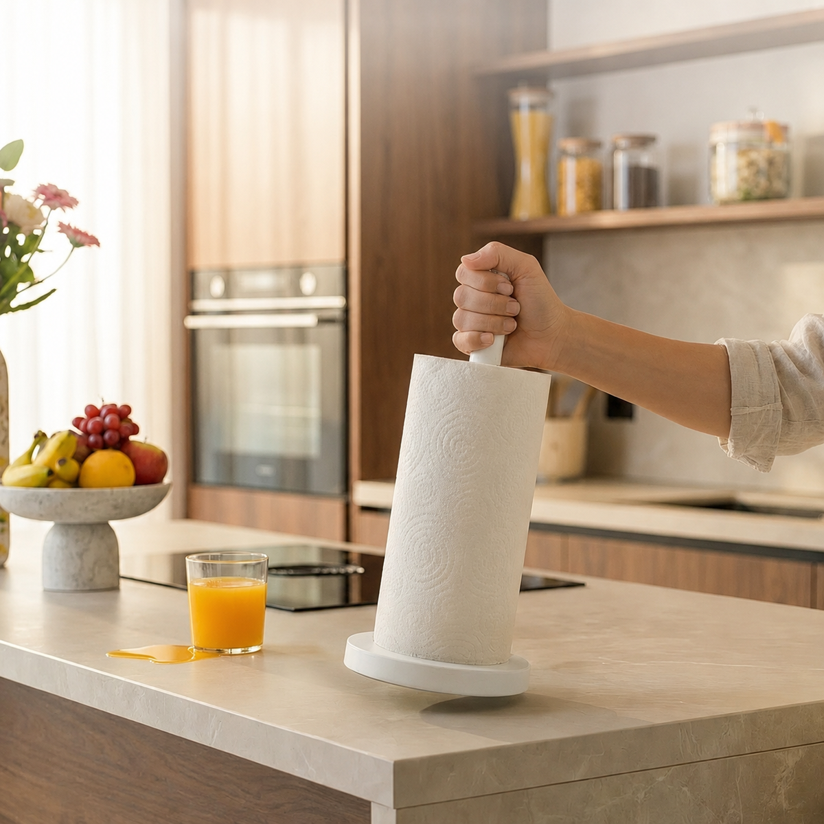 Freistehender Küchenrollenhalter mit Anti-Abroll-Arm und 650-g-Standfuß
