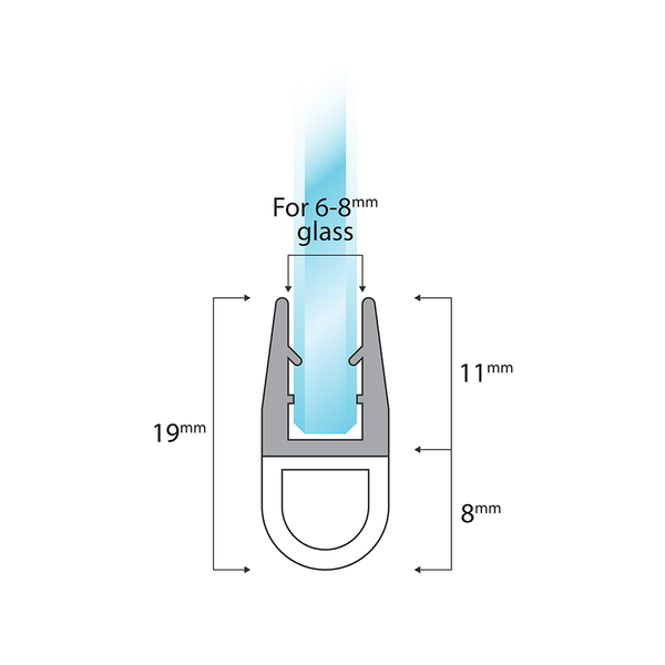 Verticale Douchedeurstrip D-Profiel 2×200 cm – Voor 6–8 mm Glas