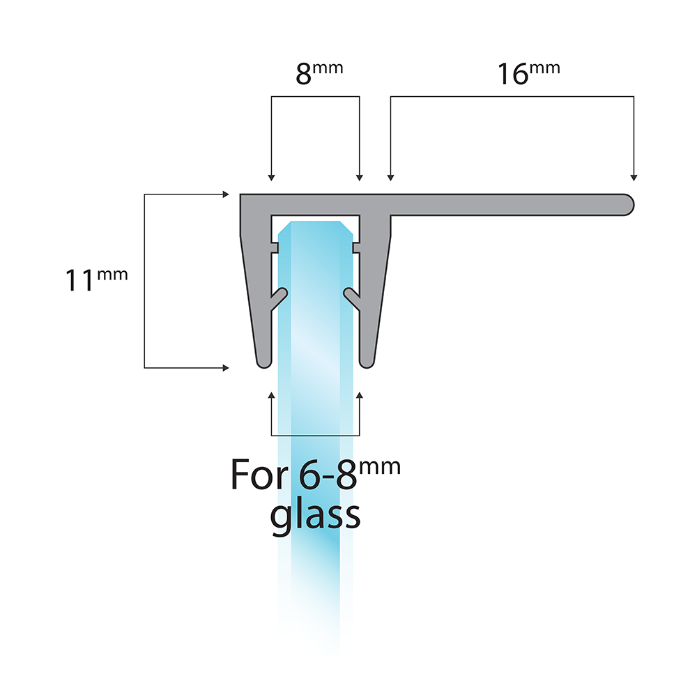 Verticale Douchedeurstrip F-Profiel 2×200 cm – Voor 6–8 mm Glas
