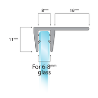 Verticale Douchedeurstrip F-Profiel 2×200 cm – Voor 6–8 mm Glas