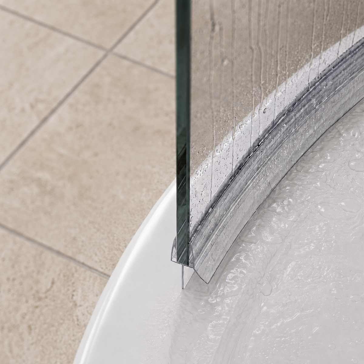 Gebogene Duschdichtung mit Wasserabweiser, 2 × 1 m, für 6–8 mm Glas