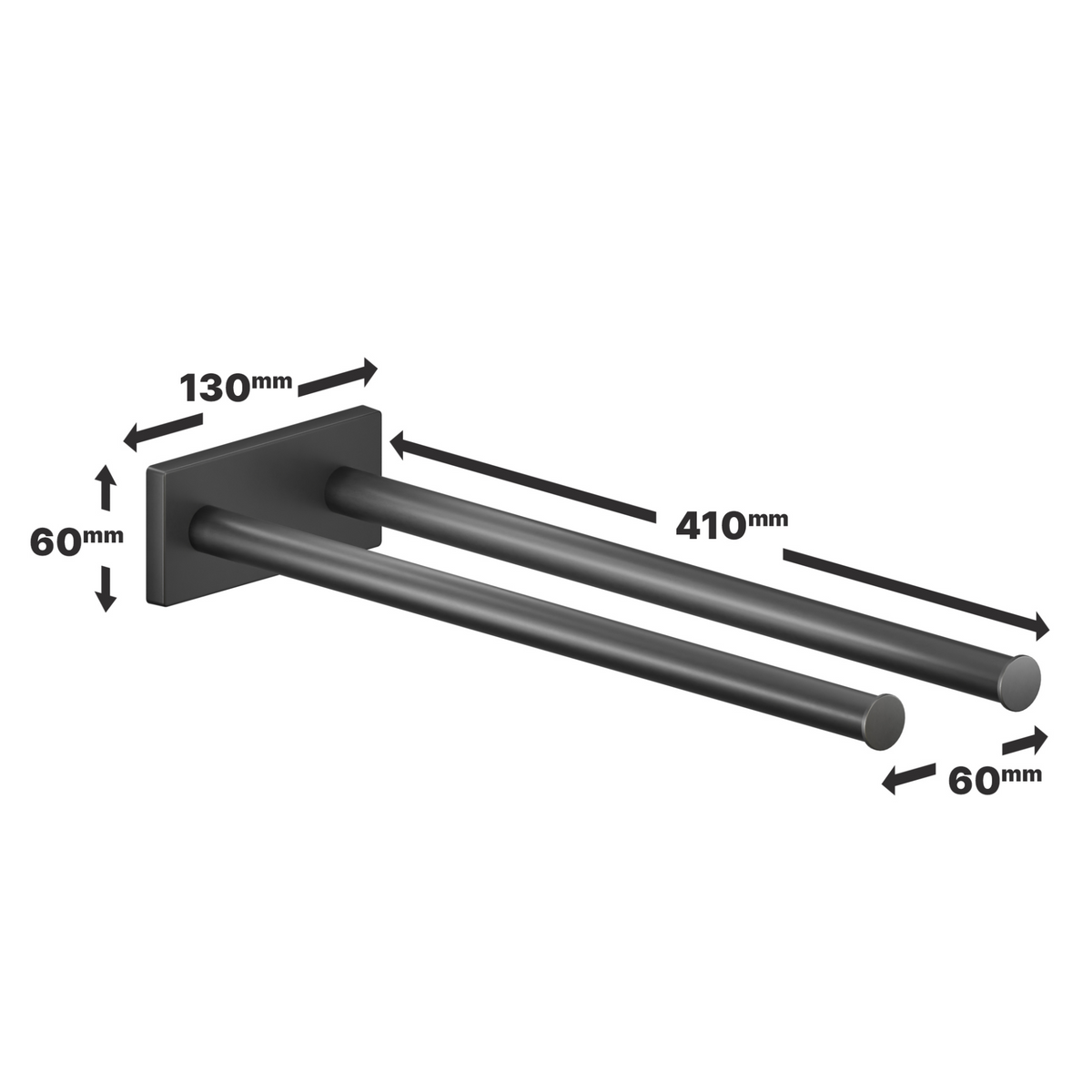 Handtuchstangenhalter Schwarz 41cm – Doppelarm, Rostbeständig