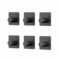 Wandhaak met vierkant basis zwart, zelfklevend, set van 6 stuks