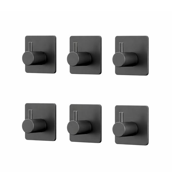 Wandhaak met vierkant basis zwart, zelfklevend, set van 6 stuks